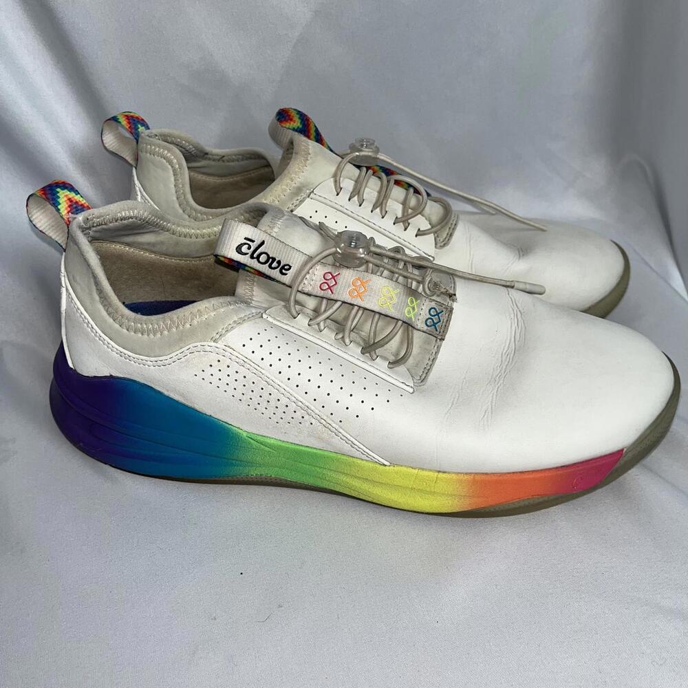Clove White Women’s Sneakers with Rainbow Sole Size 9.5 Elastic Ties